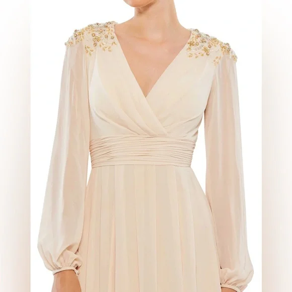 NWT MAC DUGGAL EMBELLISHED SHOULDER BLOUSON SLEEVE EVENING GOWN 55694 - Picture 4 of 5